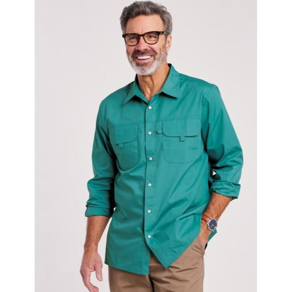 NEW NIP Big Mens Sz 4X Casual or Dress Teal Snap Front Long Sleeve Shirt HABAND
